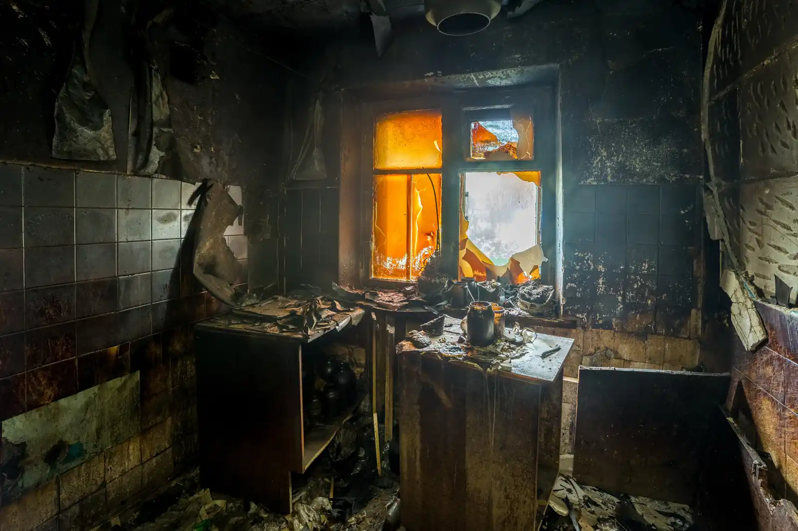 Fire damage restoration crew responding to a house fire in Tucson, AZ near 85745